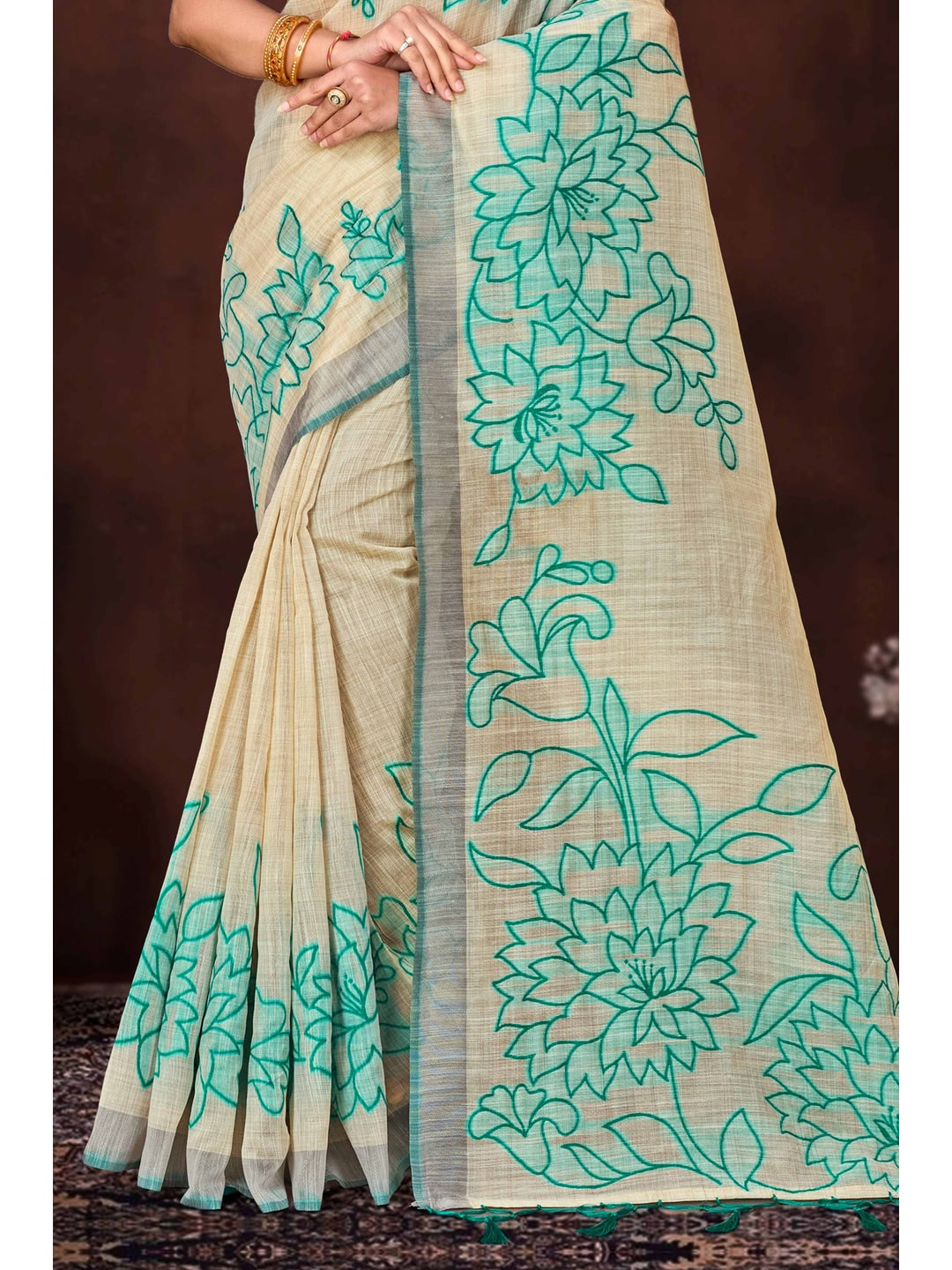 Peachmode Aqua Green Cotton Blend Aarika Cotton new_2 Saree - Image 3