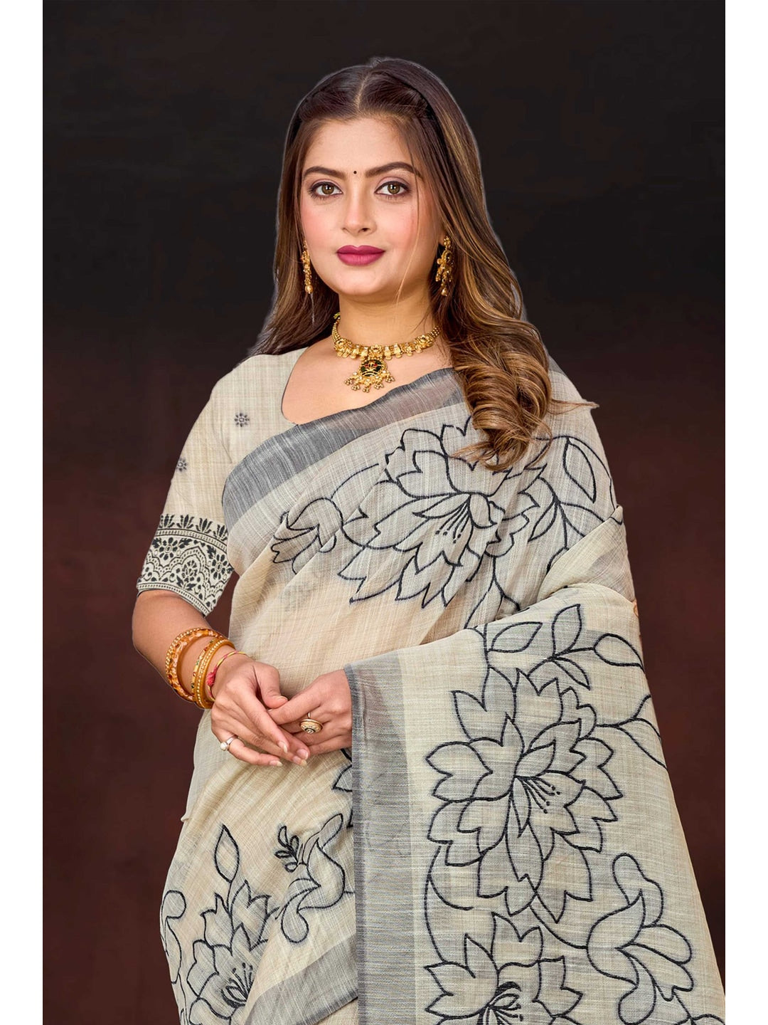 Peachmode Grey Cotton Blend Aarika Cotton Saree - Image 2