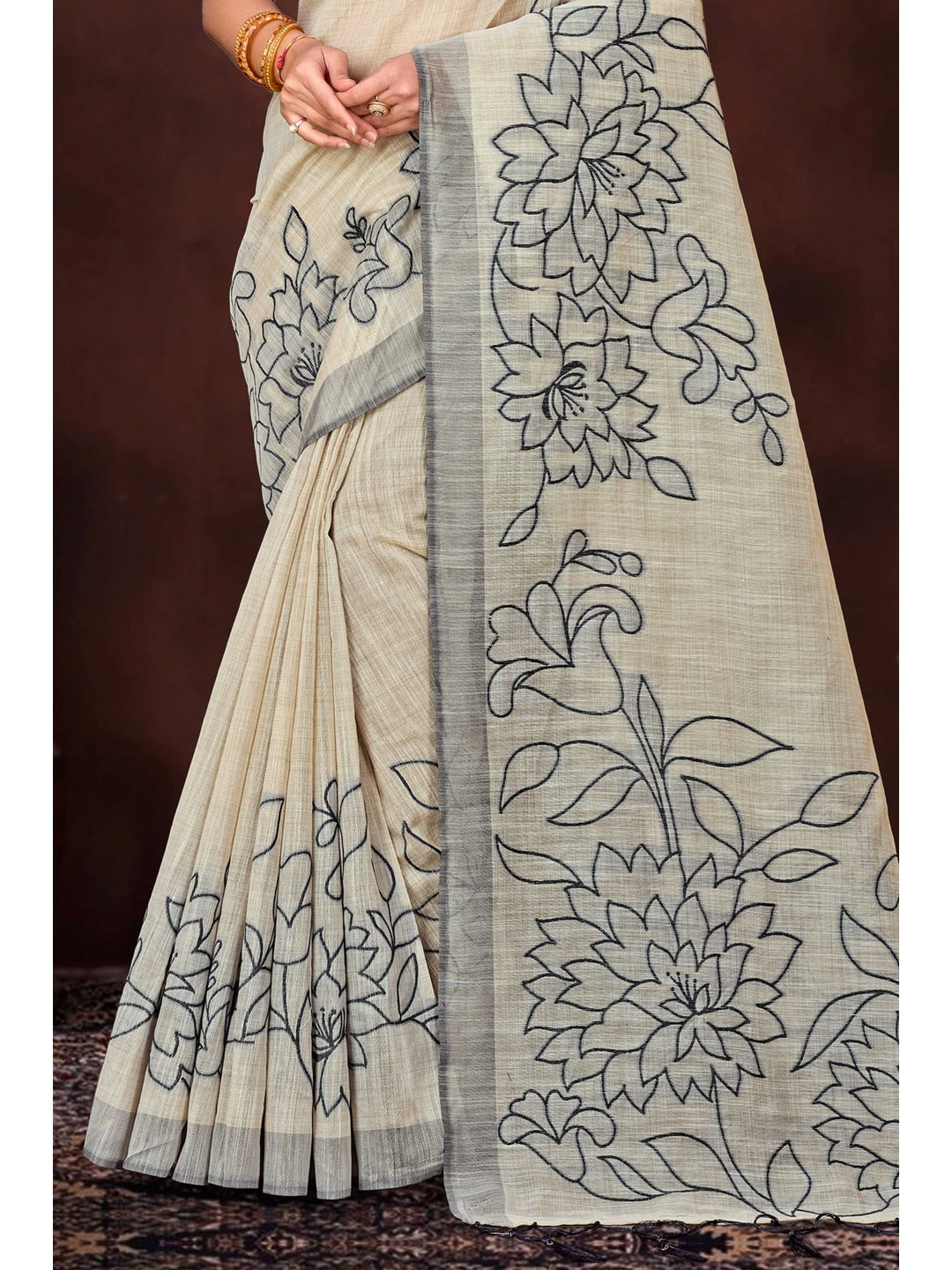 Peachmode Grey Cotton Blend Aarika Cotton Saree - Image 3