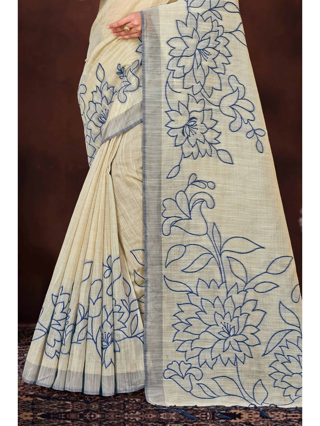 Peachmode Navy Blue Cotton Blend Aarika Cotton Saree - Image 3