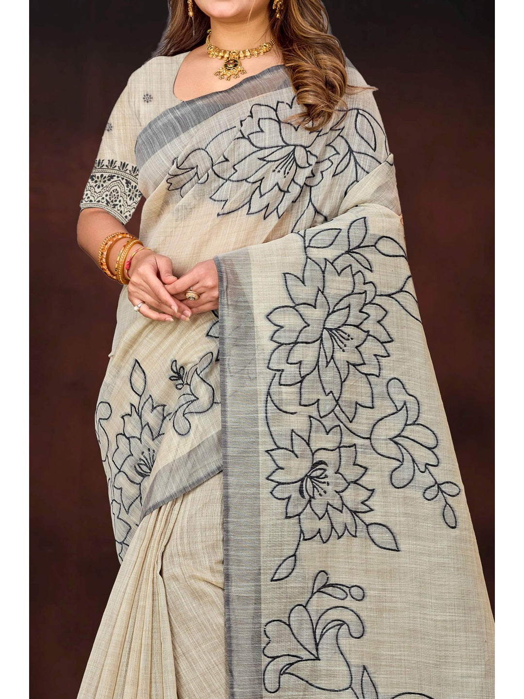 Peachmode Grey Cotton Blend Aarika Cotton Saree - Image 5