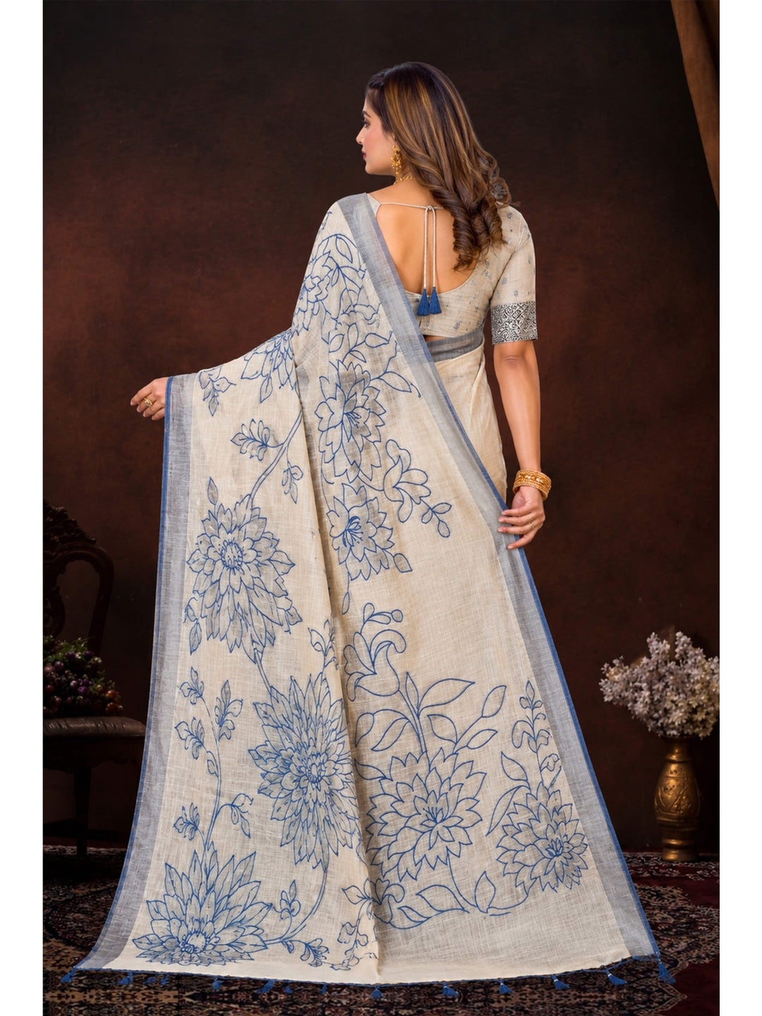 Peachmode Navy Blue Cotton Blend Aarika Cotton Saree - Image 4