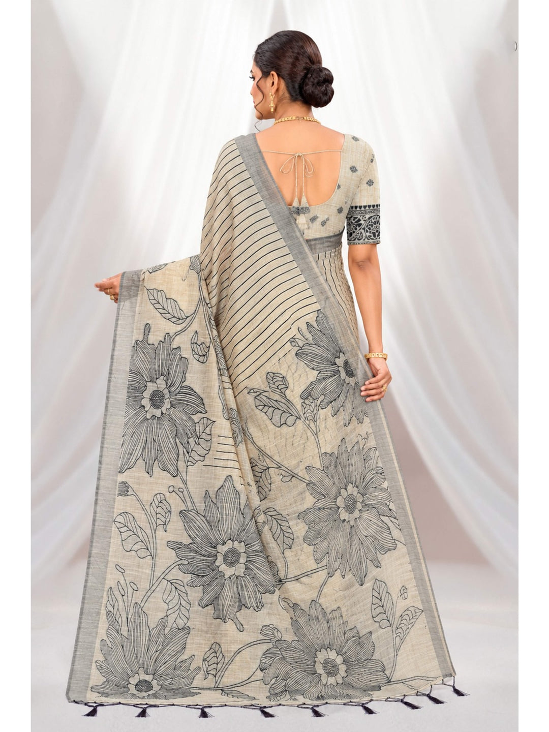 Peachmode Grey Cotton Blend Aarika Cotton Saree - Image 4