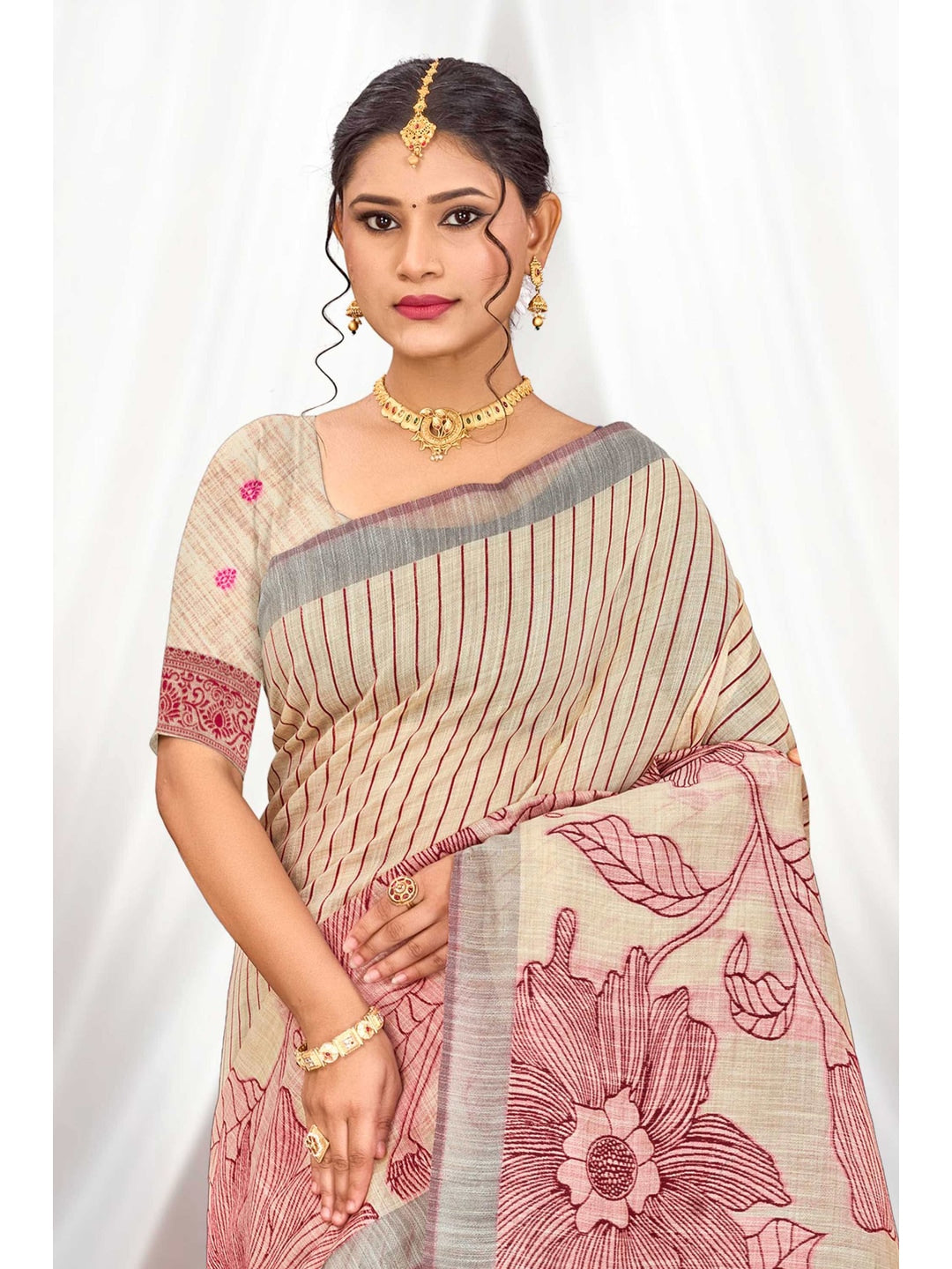 Peachmode Maroon Cotton Blend Aarika Cotton Saree - Image 2