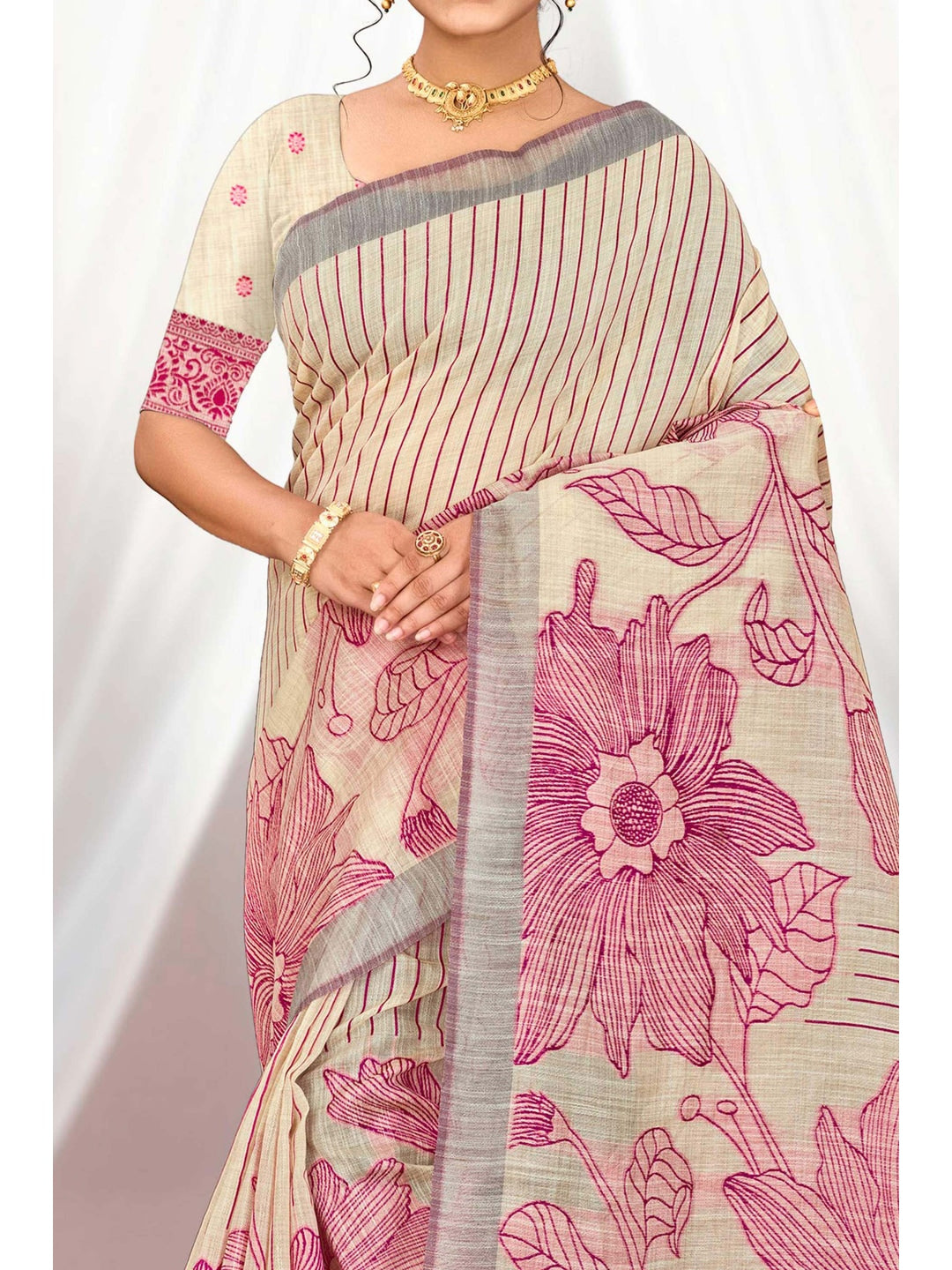 Peachmode Pink Cotton Blend Aarika Cotton Saree - Image 5