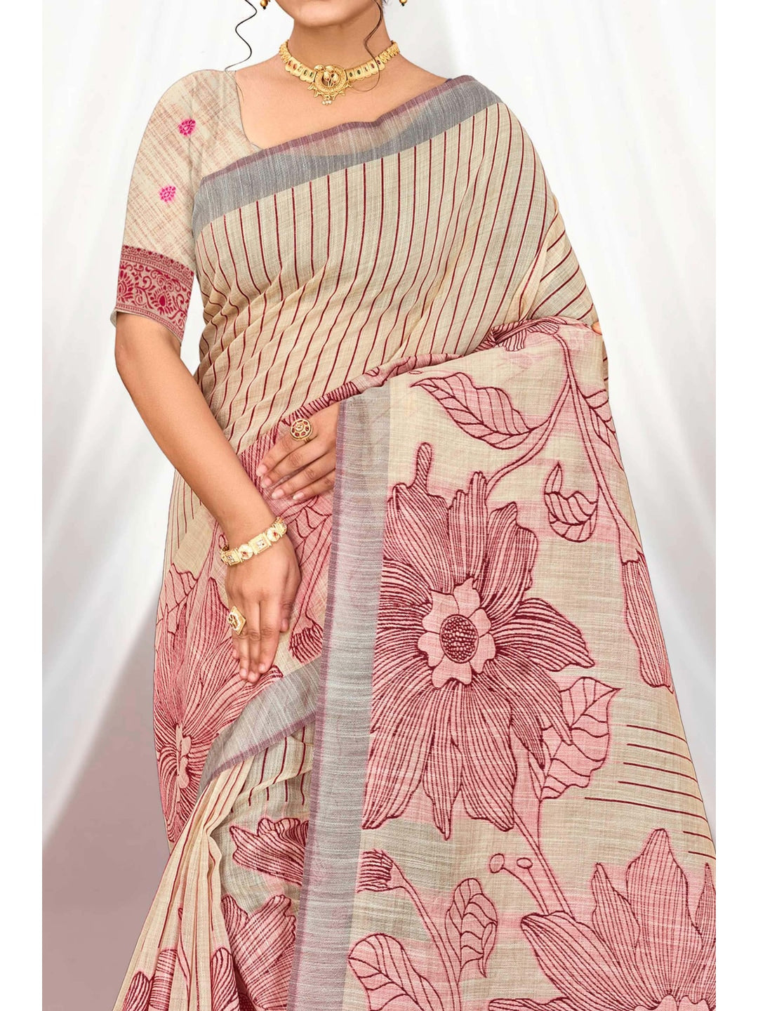 Peachmode Maroon Cotton Blend Aarika Cotton Saree - Image 5