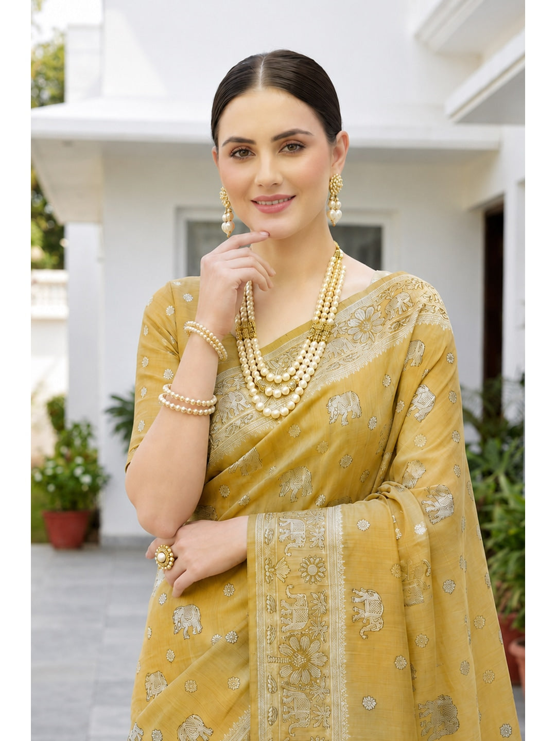 Peachmode Yellow Cotton Blend Aarna Saree - Image 2
