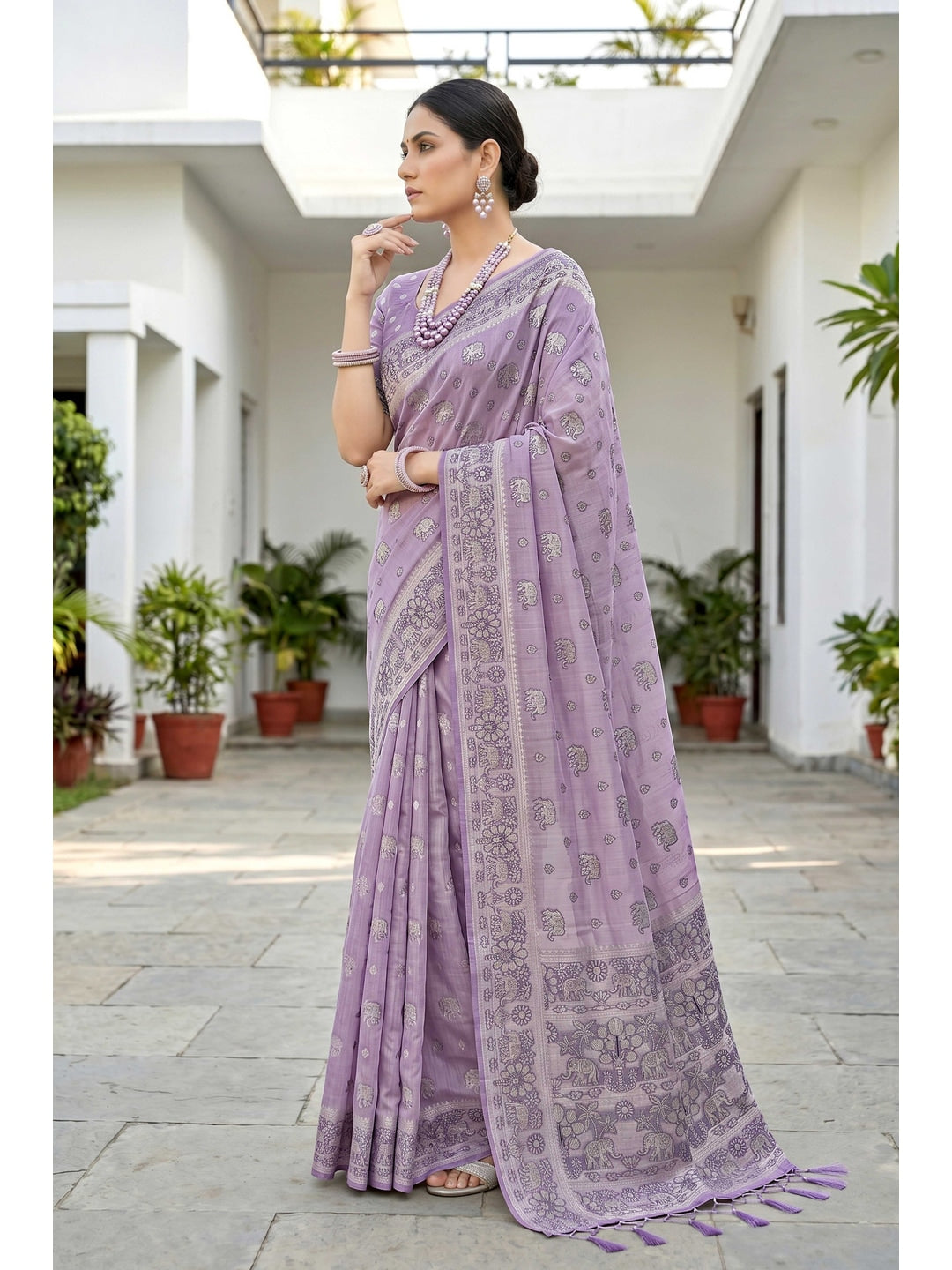Peachmode Purple Cotton Blend Aarna Saree - Image 3