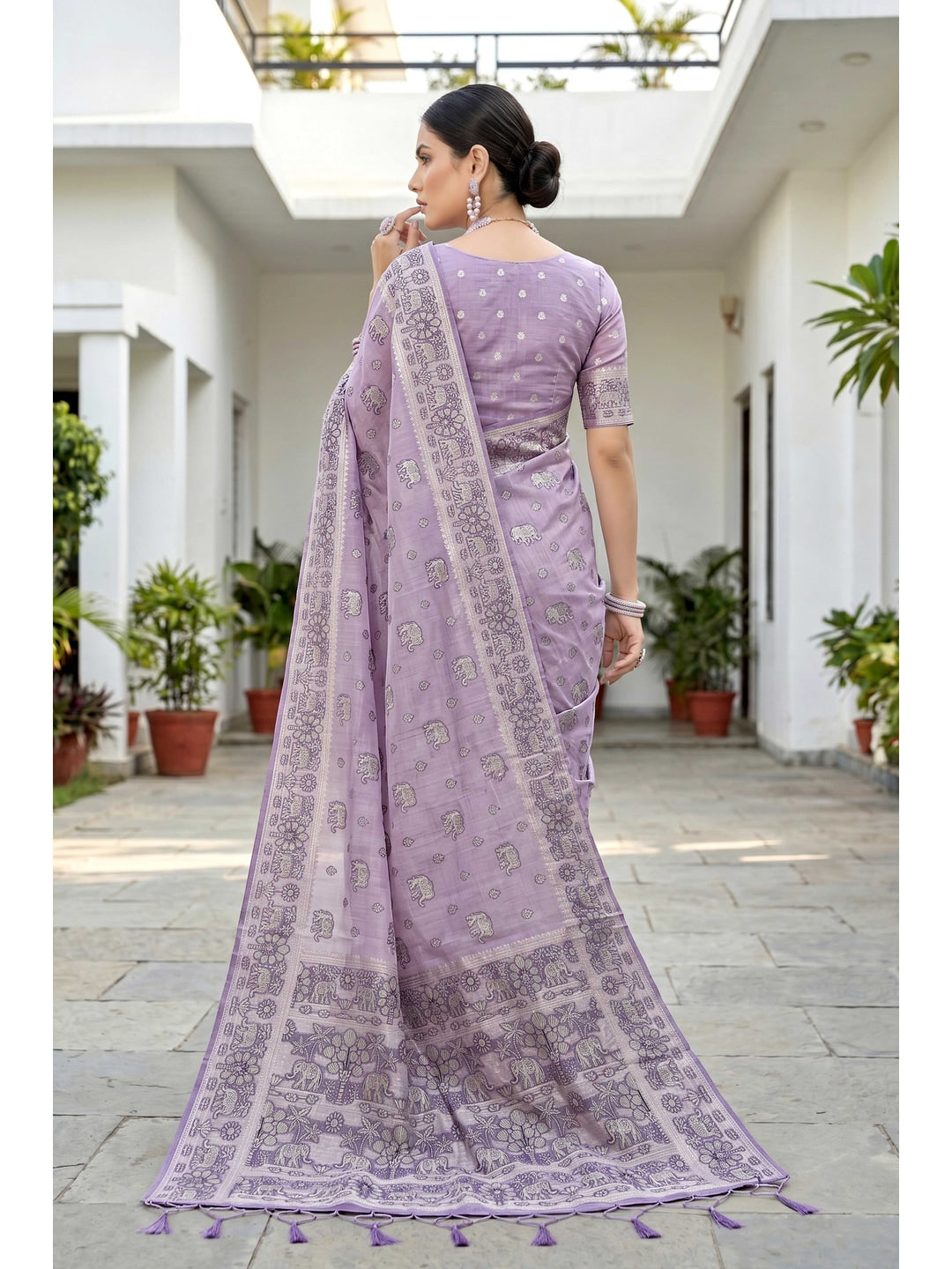 Peachmode Purple Cotton Blend Aarna Saree - Image 4