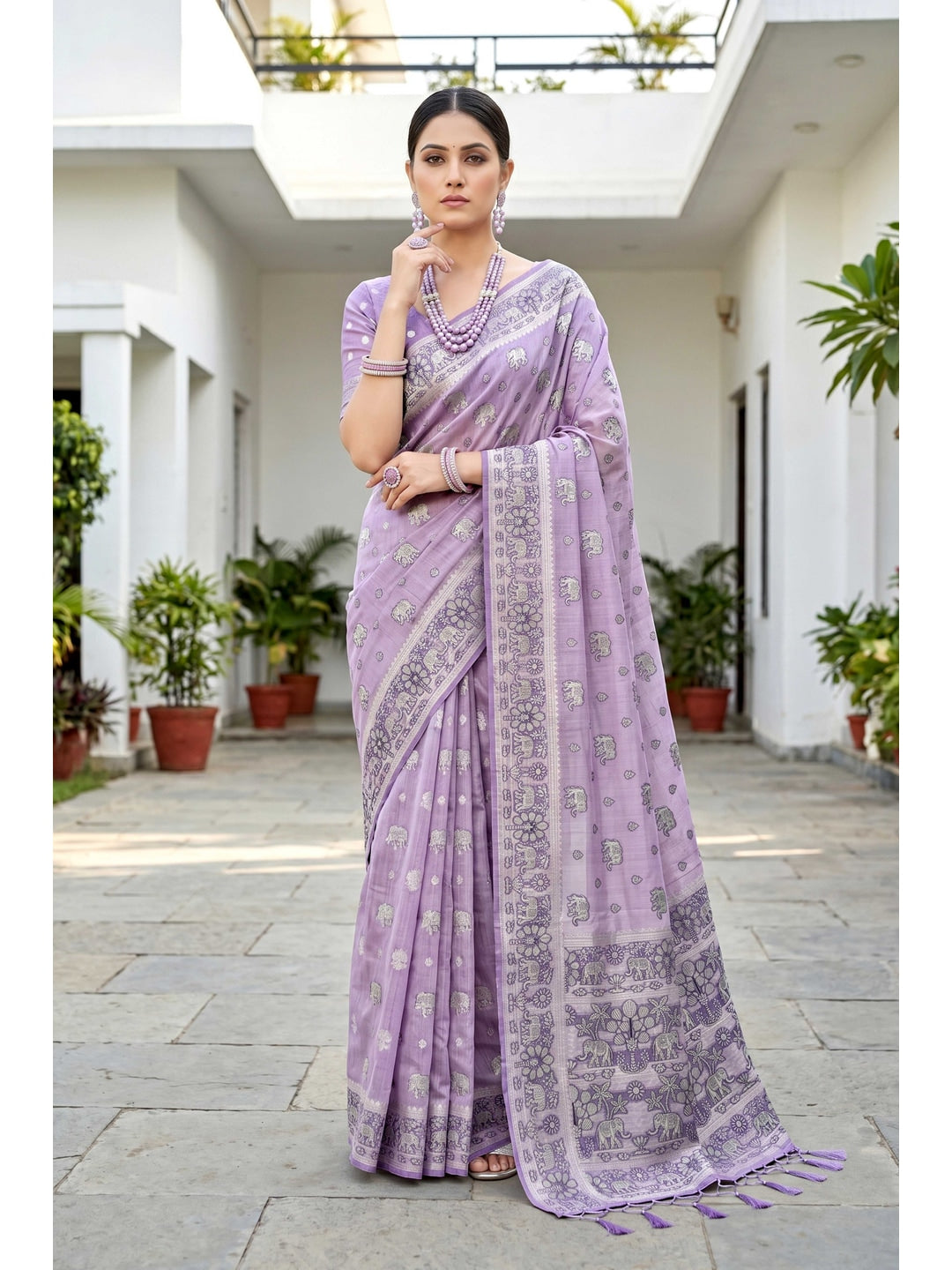Peachmode Purple Cotton Blend Aarna Saree - Image 1
