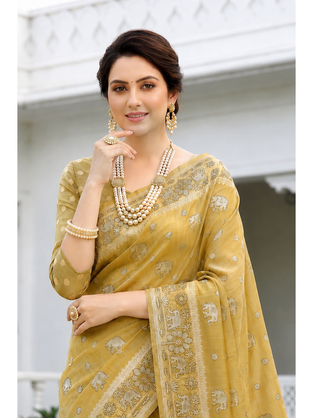 Peachmode Beige Cotton Blend Aarna Saree - Image 2