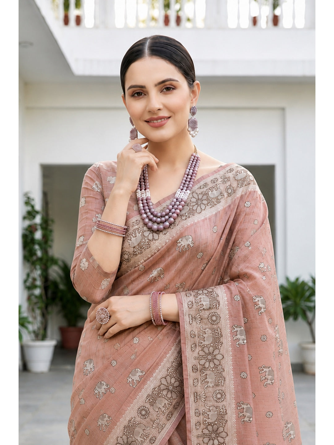 Peachmode Pink Cotton Blend Aarna Saree - Image 2