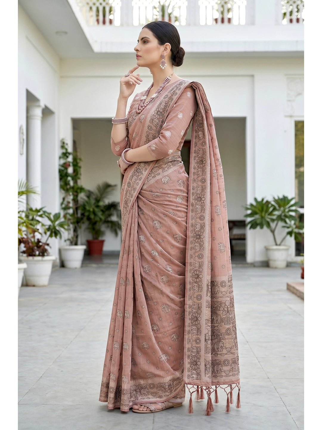 Peachmode Pink Cotton Blend Aarna Saree - Image 3