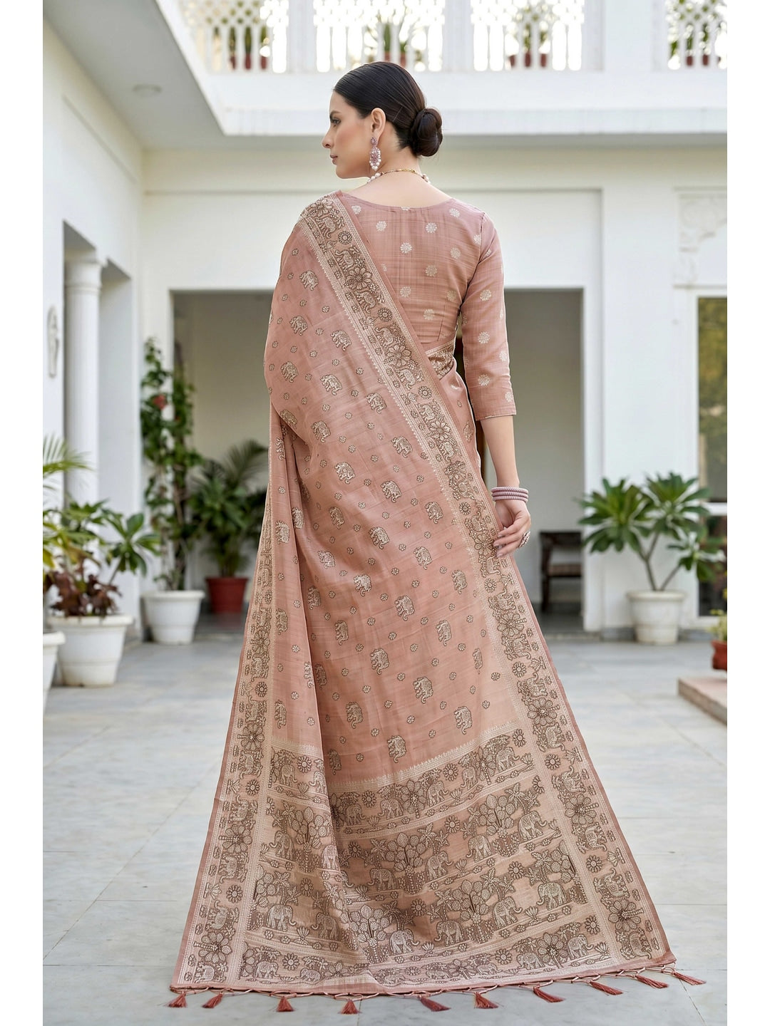 Peachmode Pink Cotton Blend Aarna Saree - Image 4