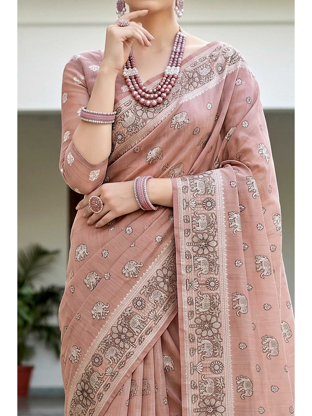 Peachmode Pink Cotton Blend Aarna Saree - Image 5