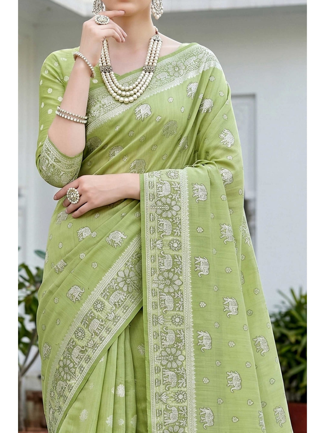 Peachmode Green Cotton Blend Aarna Saree - Image 5