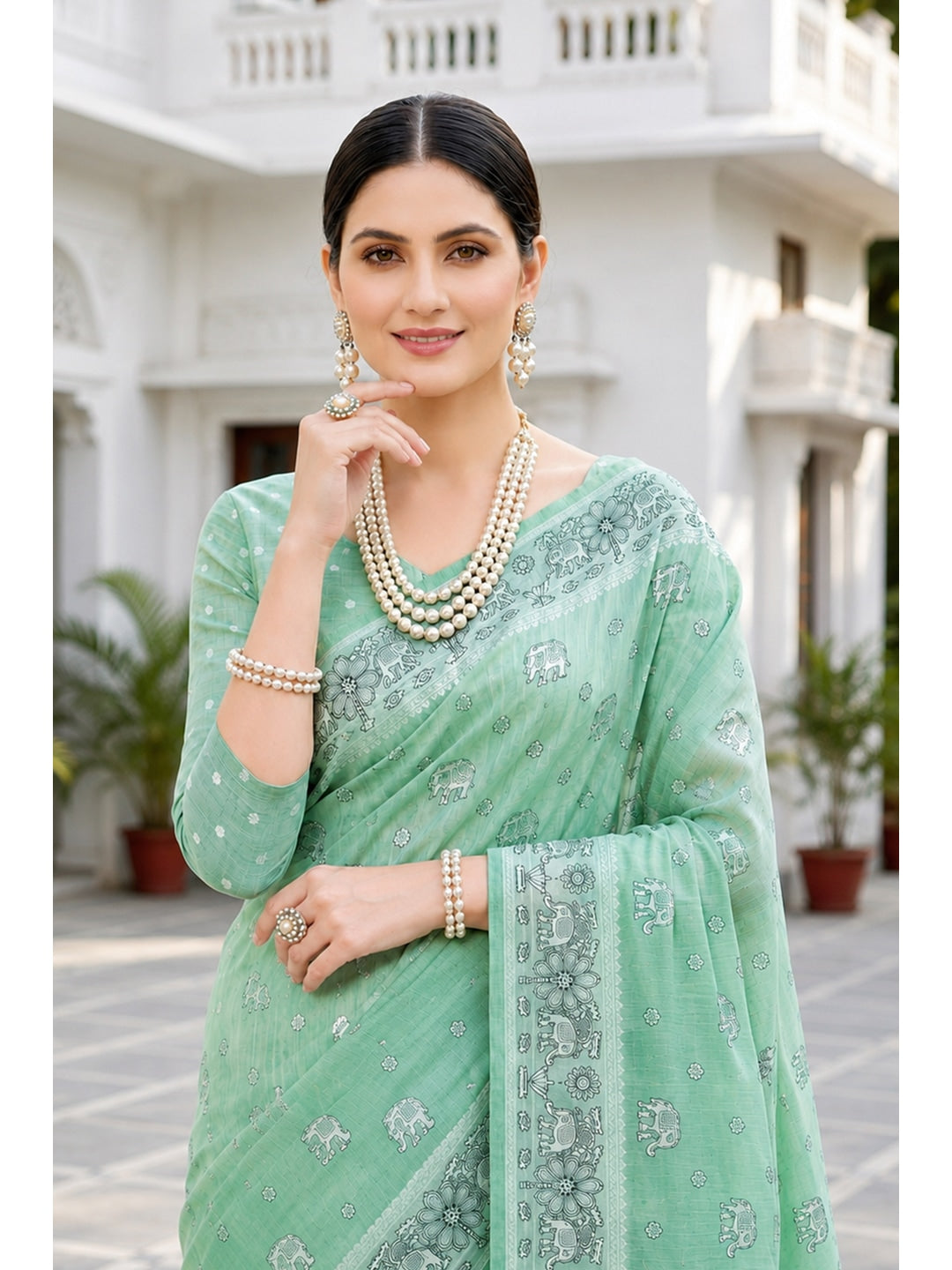 Peachmode Green Cotton Blend Aarna Saree - Image 2