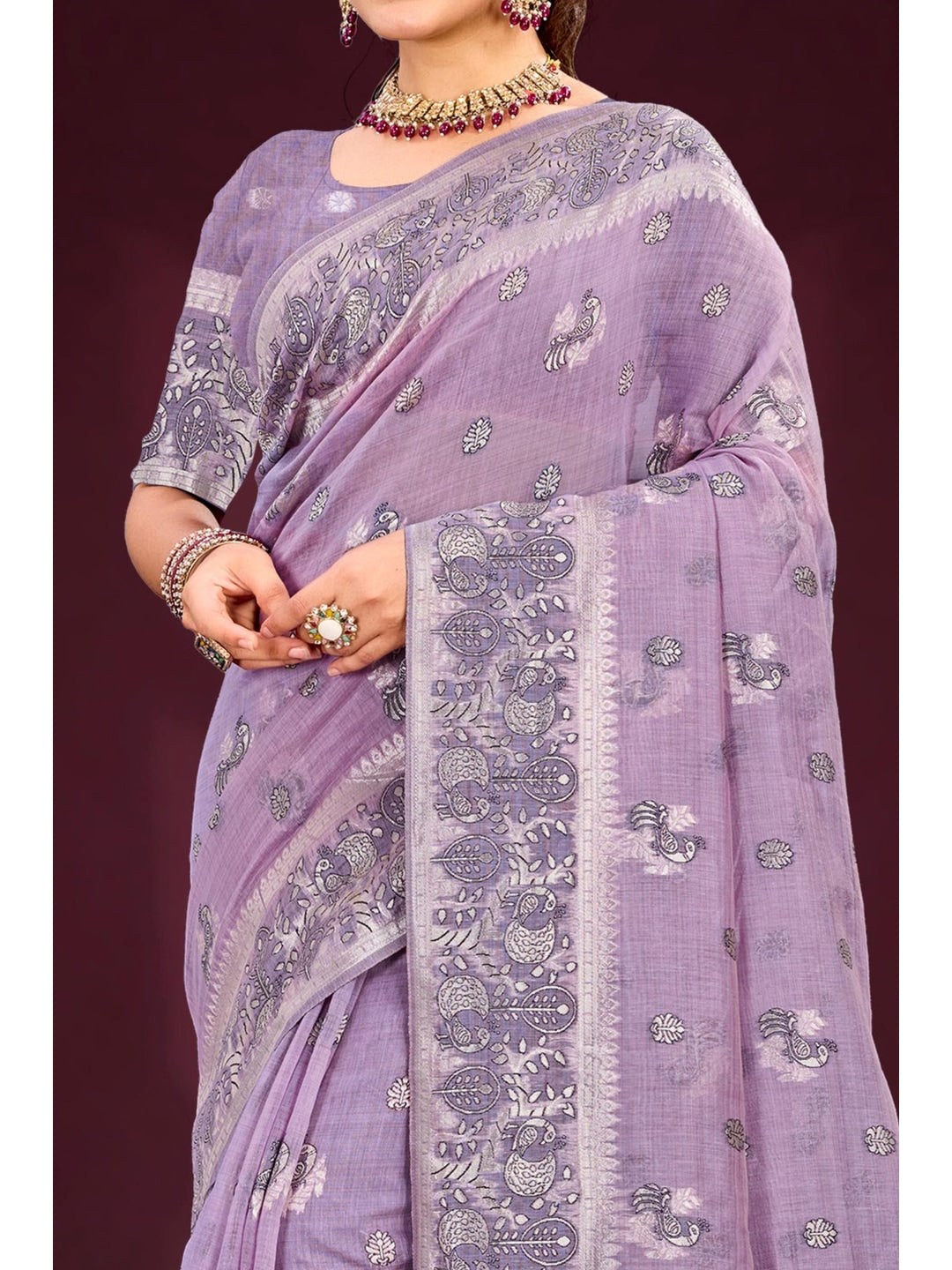 Peachmode Lavender Cotton Blend Aarohi cotton Saree - Image 4