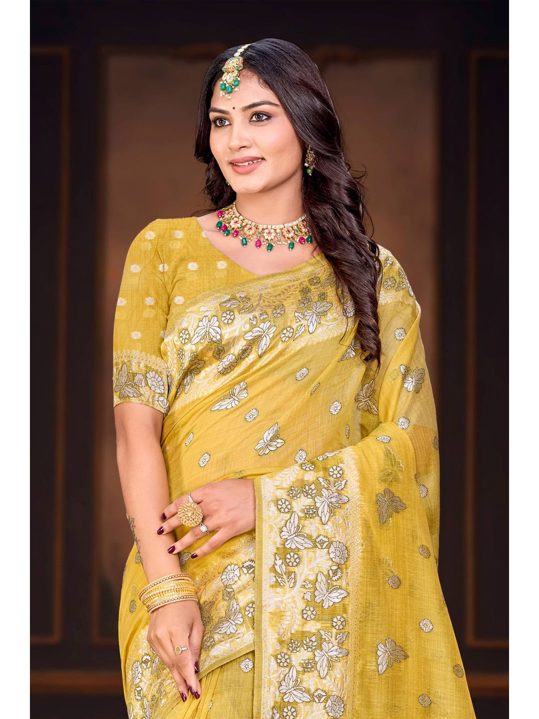 Peachmode Yellow Cotton Blend Aarohi cotton vol 2 Saree - Image 2