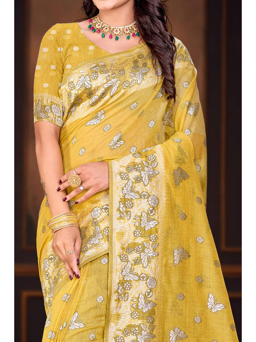 Peachmode Yellow Cotton Blend Aarohi cotton vol 2 Saree - Image 4