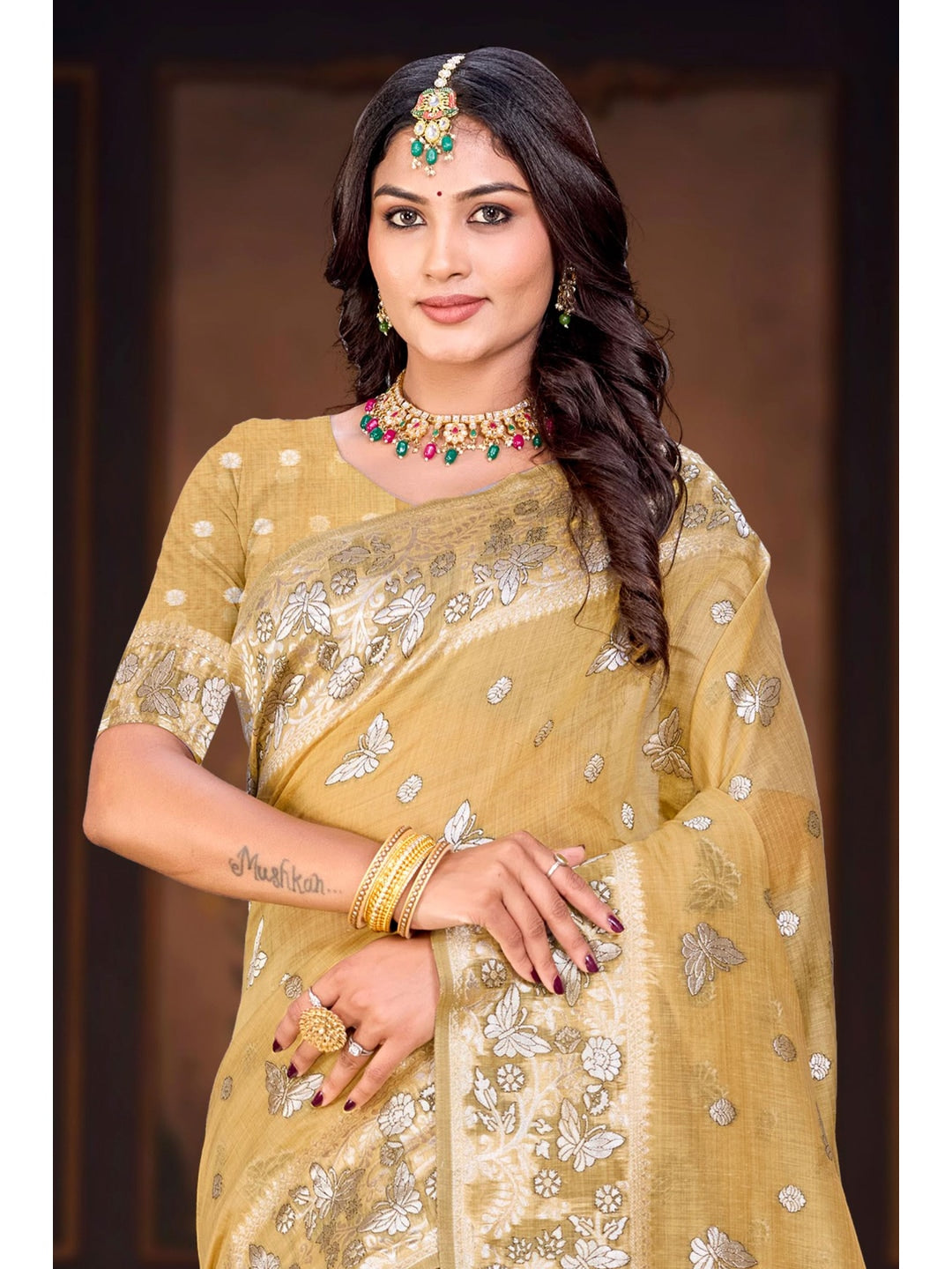 Peachmode Yellow Cotton Blend Aarohi cotton Saree - Image 2