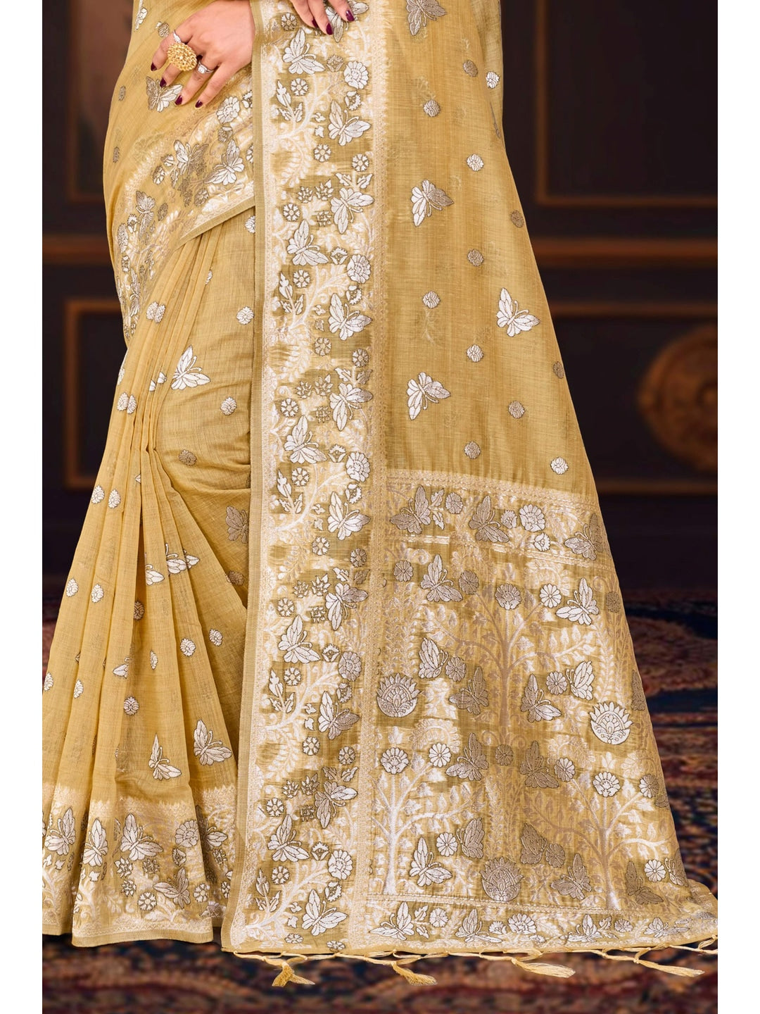 Peachmode Yellow Cotton Blend Aarohi cotton Saree - Image 3