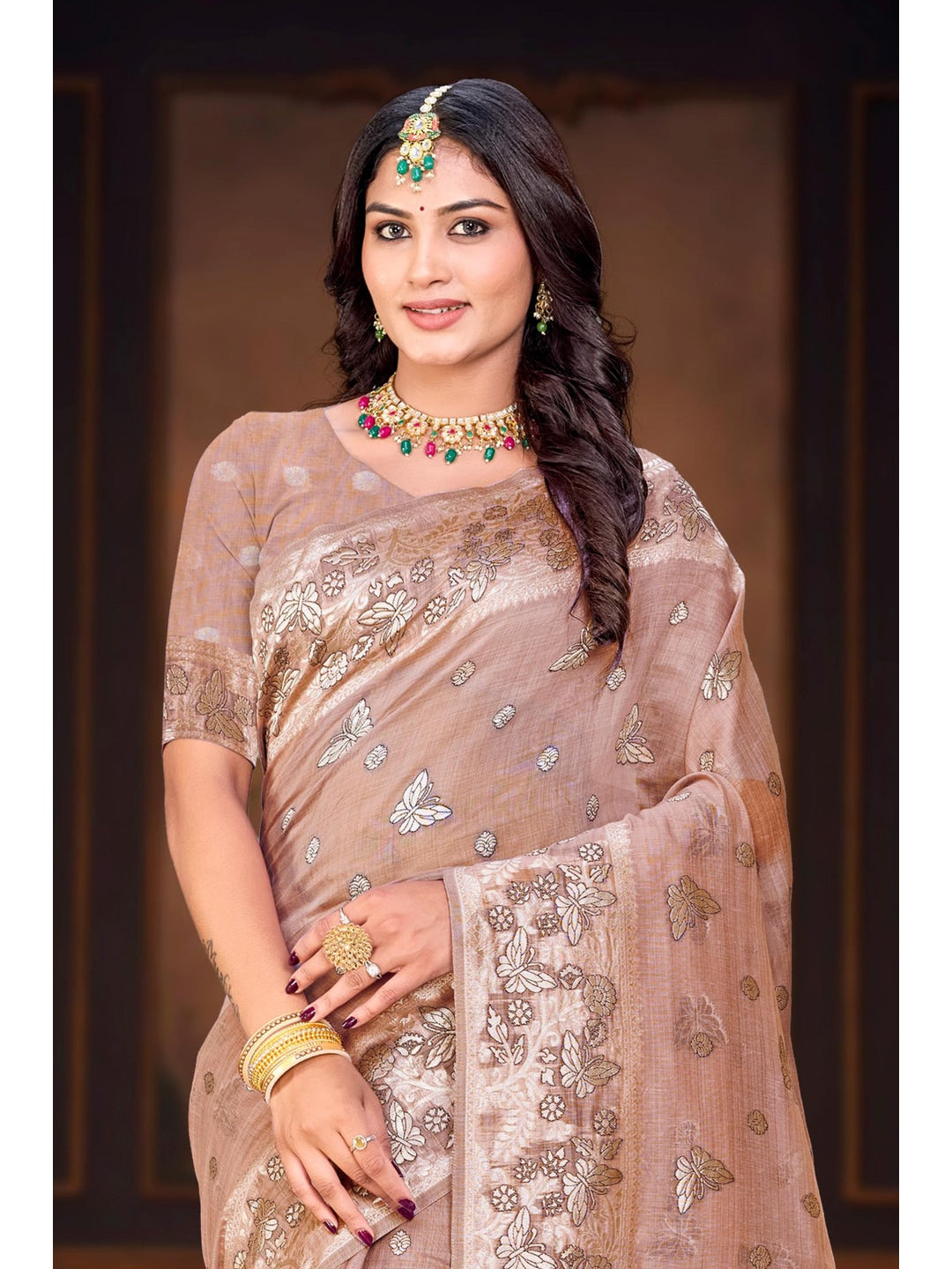 Peachmode Pink Cotton Blend Aarohi cotton Saree - Image 2