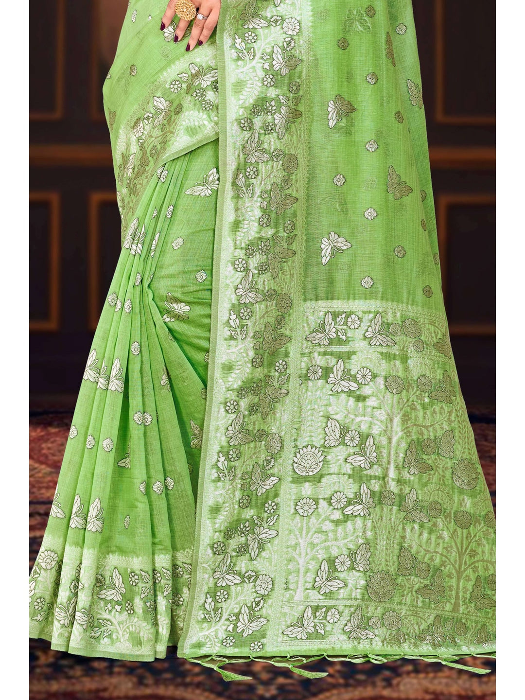 Peachmode Green Cotton Blend Aarohi cotton Saree - Image 3