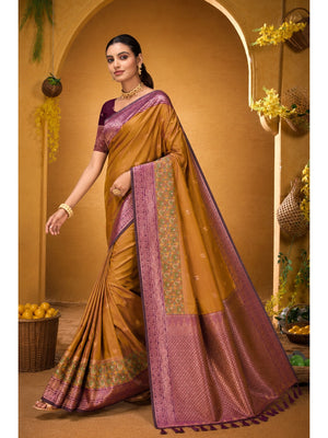 Peachmode Mustard Yellow Silk Blend Adiksha SIlk Saree - Image 2