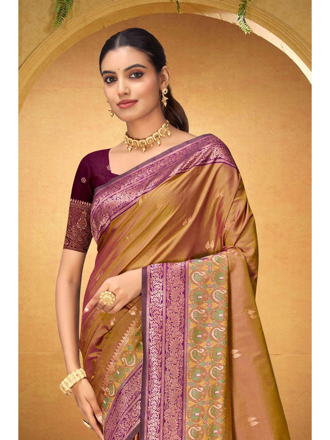 Peachmode Mustard Yellow Silk Blend Adiksha SIlk Saree - Image 3