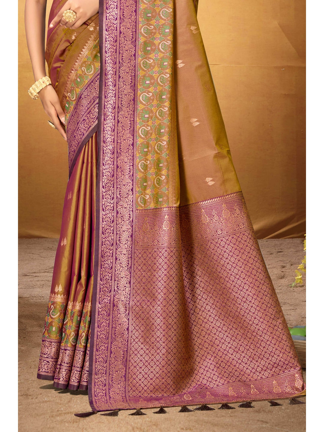 Peachmode Mustard Yellow Silk Blend Adiksha SIlk Saree - Image 4