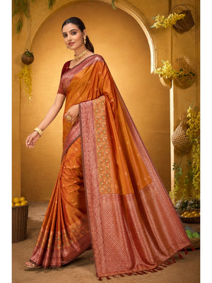 Peachmode Orange Silk Blend Adiksha SIlk Saree - Image 2