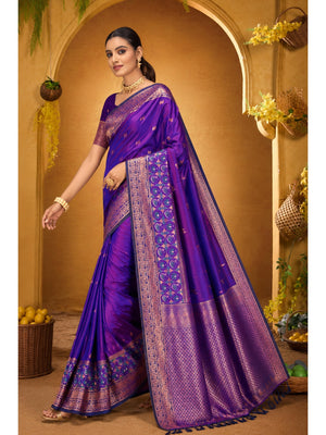 Peachmode Purple Silk Blend Adiksha SIlk Saree - Image 2