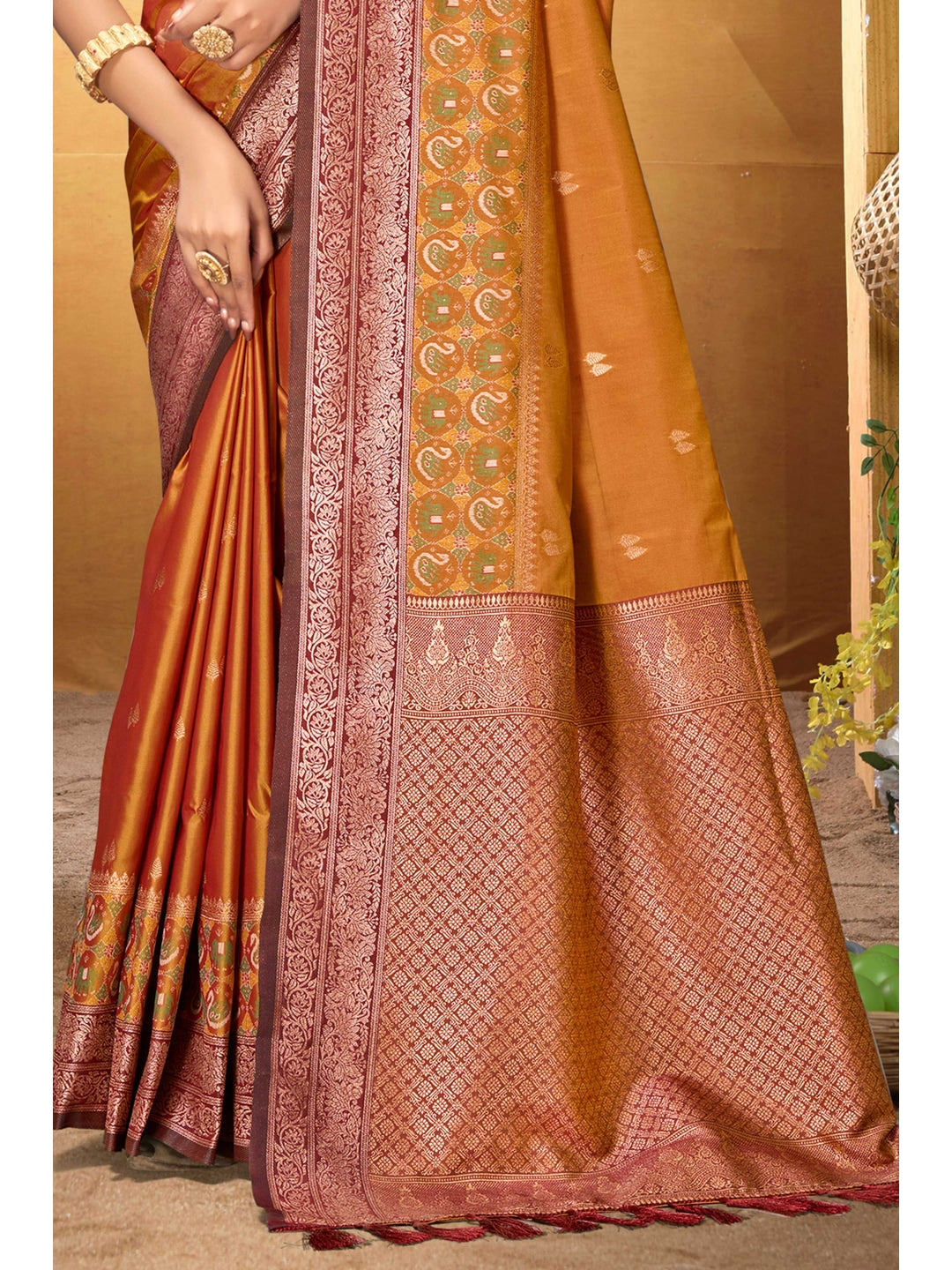 Peachmode Orange Silk Blend Adiksha SIlk Saree - Image 4