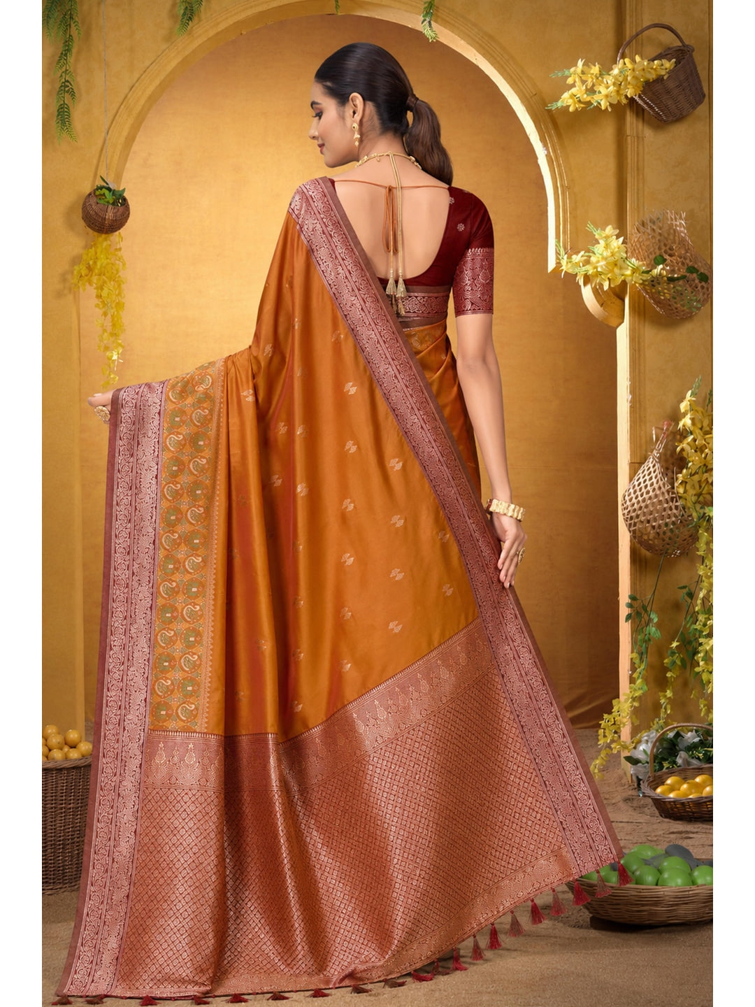 Peachmode Orange Silk Blend Adiksha SIlk Saree - Image 5