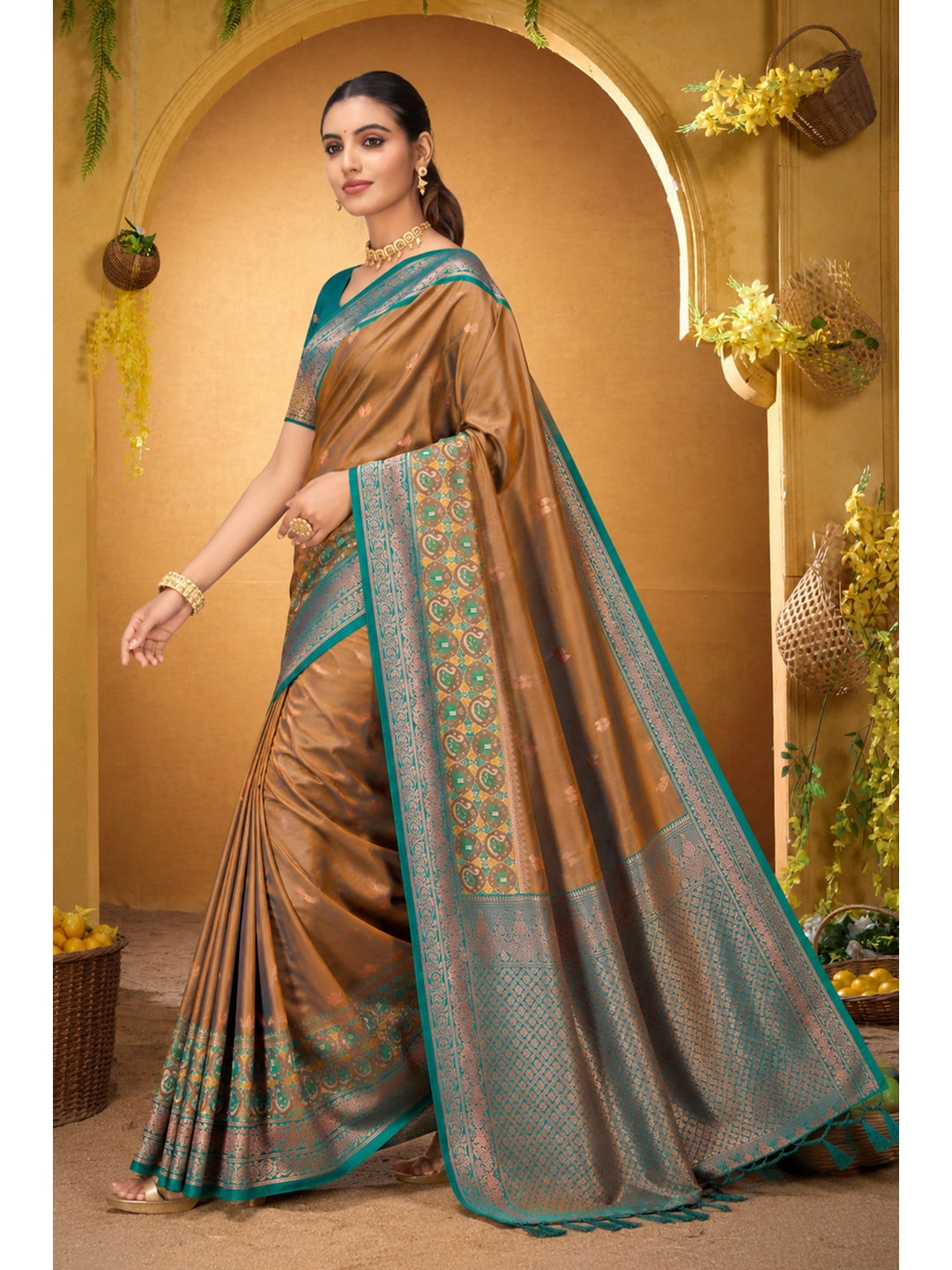 Peachmode Bronze Gold Silk Blend Adiksha SIlk Saree - Image 2