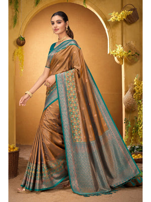 Peachmode Bronze Gold Silk Blend Adiksha SIlk Saree - Image 2