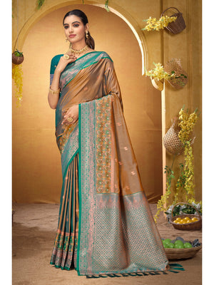 Peachmode Bronze Gold Silk Blend Adiksha SIlk Saree - Image 1