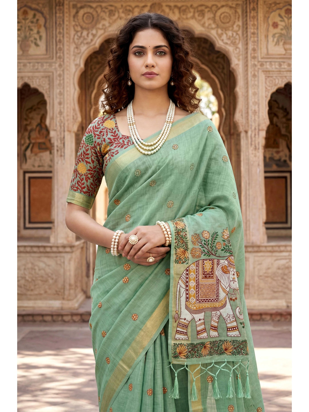 Peachmode Green Cotton Blend Country Plus Saree - Image 2