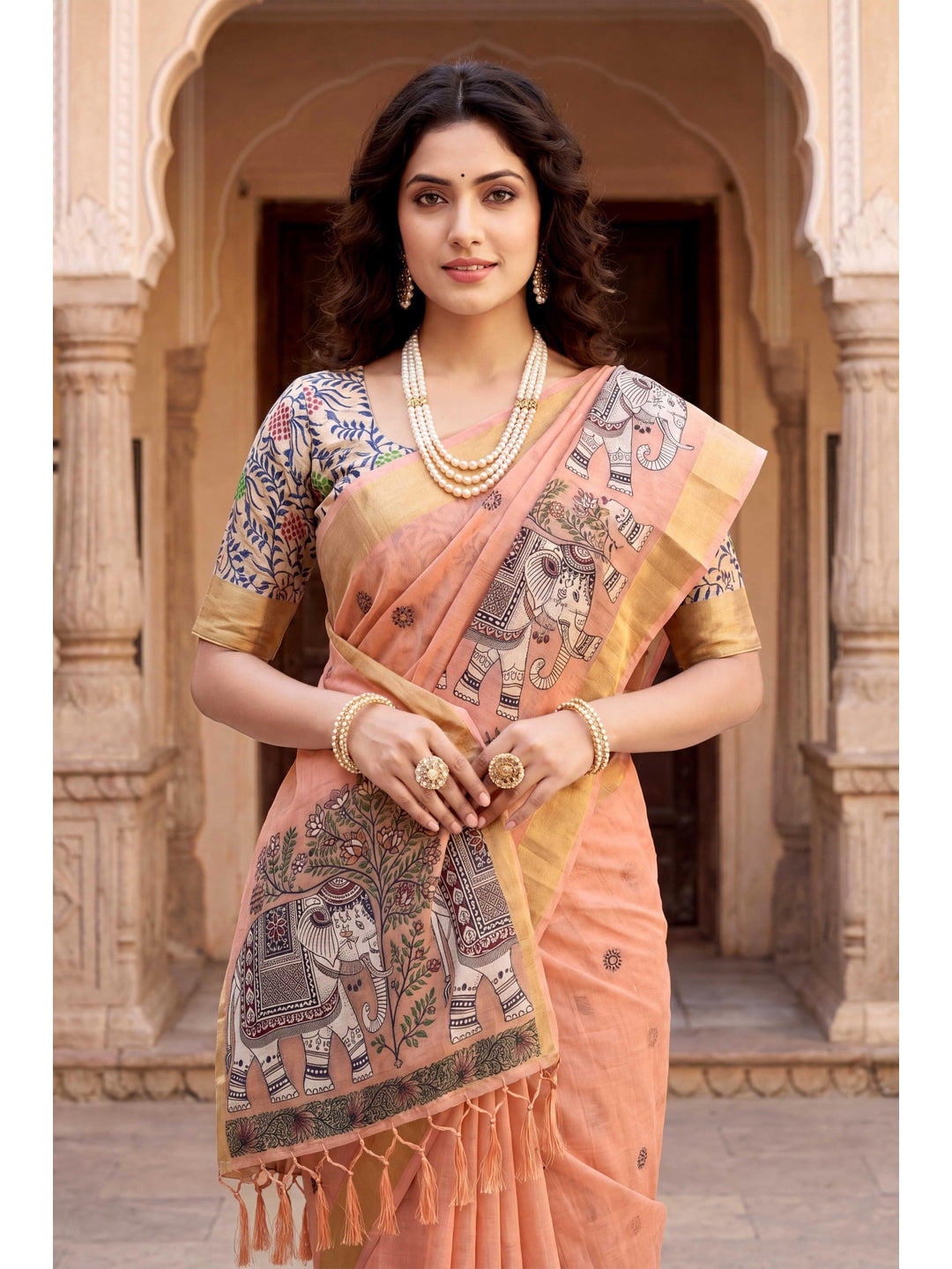 Peachmode Peach Cotton Blend Country Plus Saree - Image 2