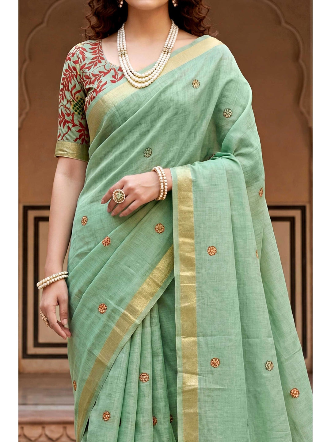 Peachmode Green Cotton Blend Country Plus Saree - Image 5