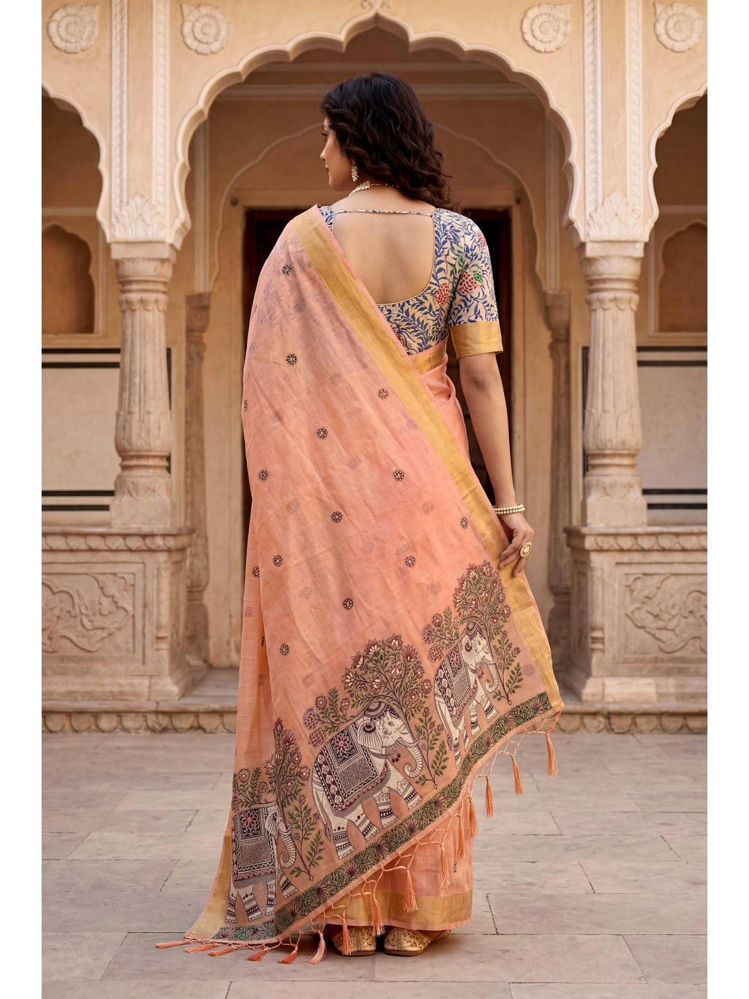 Peachmode Peach Cotton Blend Country Plus Saree - Image 4