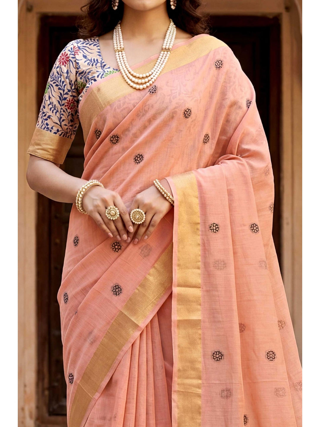 Peachmode Peach Cotton Blend Country Plus Saree - Image 5