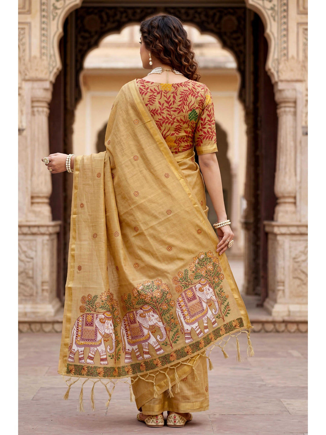 Peachmode Beige Cotton Blend Country Plus Saree - Image 4