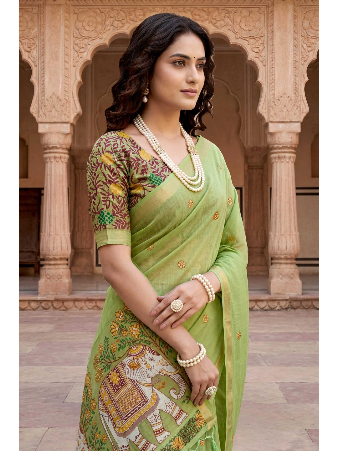 Peachmode Green Cotton Blend Country Plus Saree - Image 2