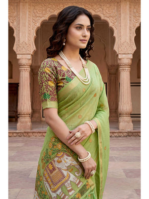 Peachmode Green Cotton Blend Country Plus Saree - Image 2