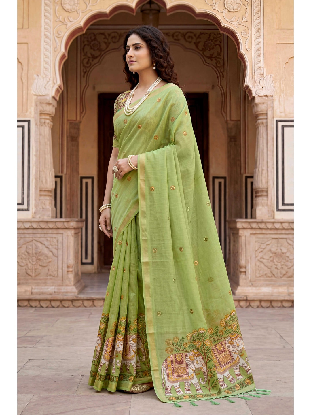 Peachmode Green Cotton Blend Country Plus Saree - Image 3