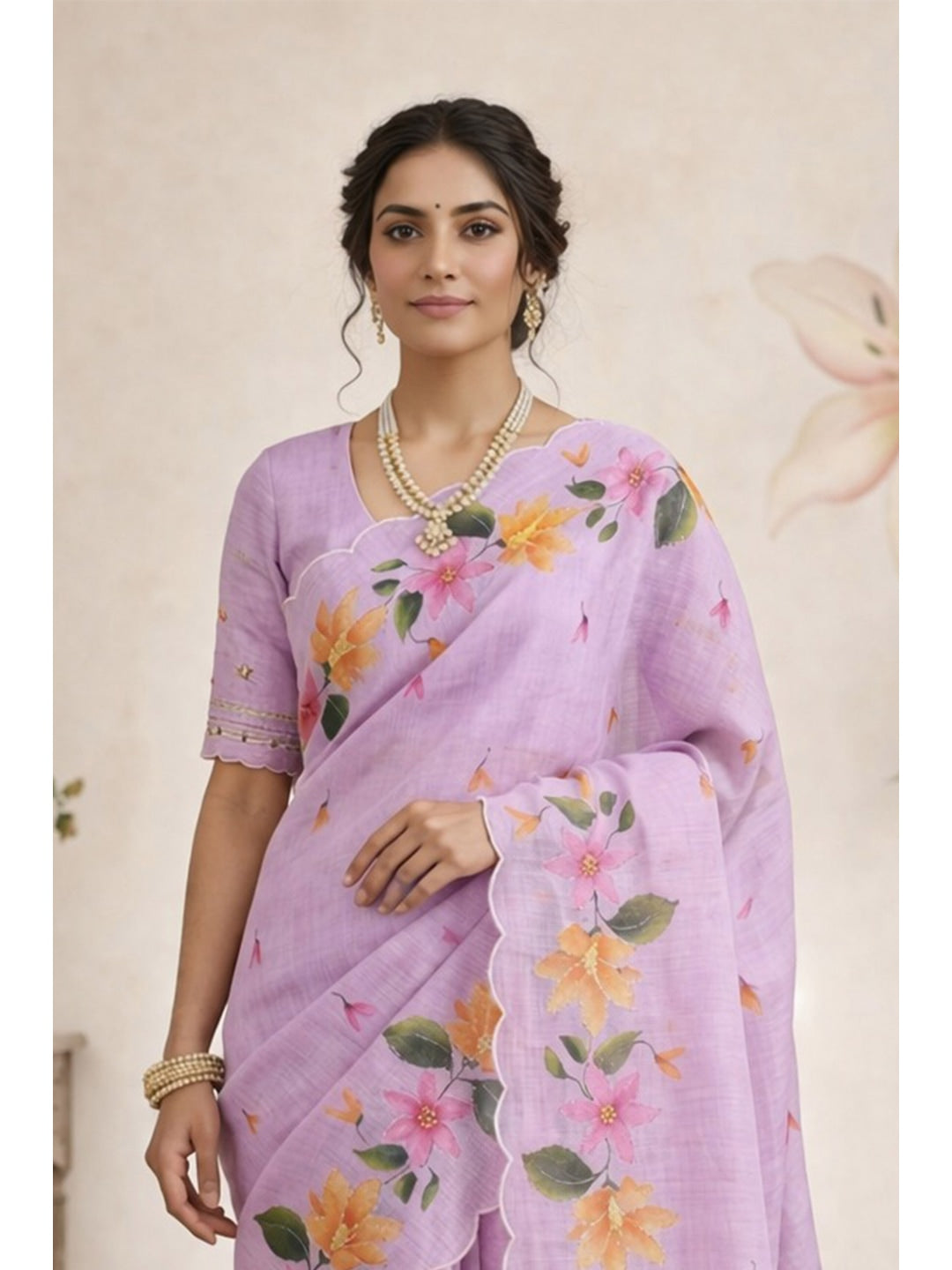 Peachmode Purple Cotton Blend Dashrangi Saree - Image 2