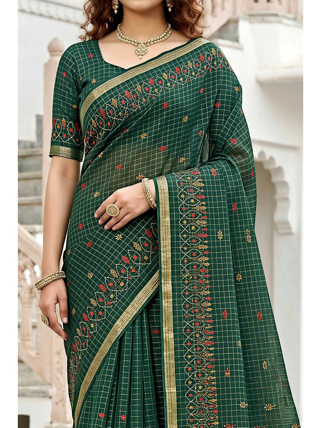 Peachmode Green Georgette Saree - Image 5