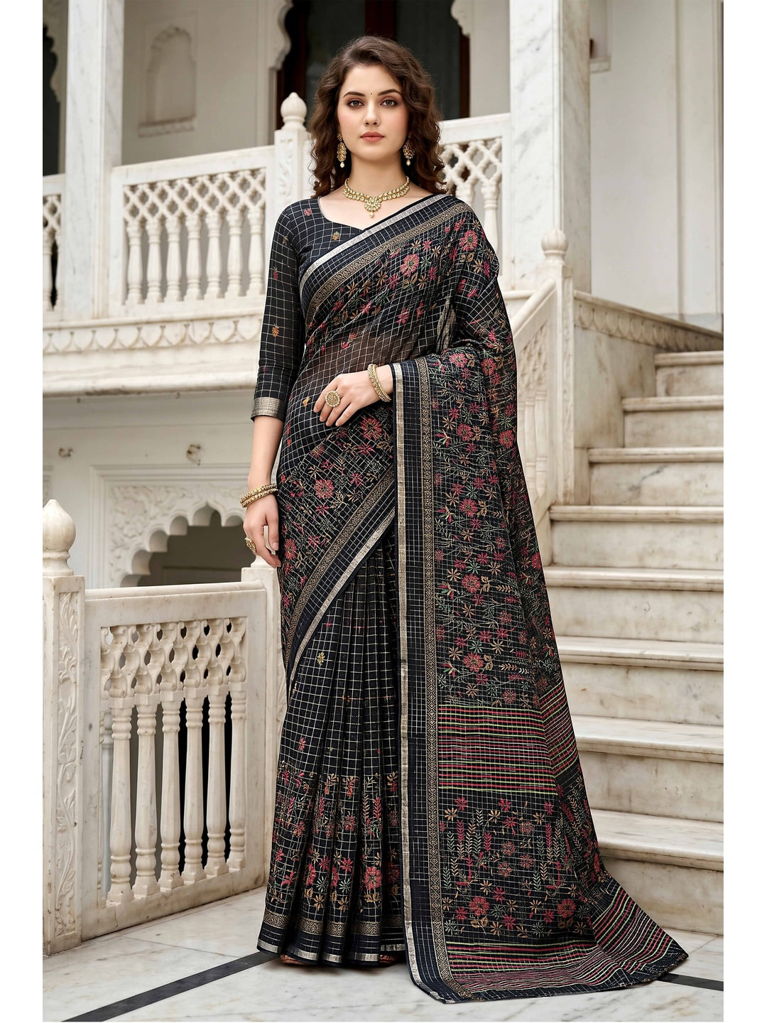 Peachmode Black Georgette Saree - Image 1
